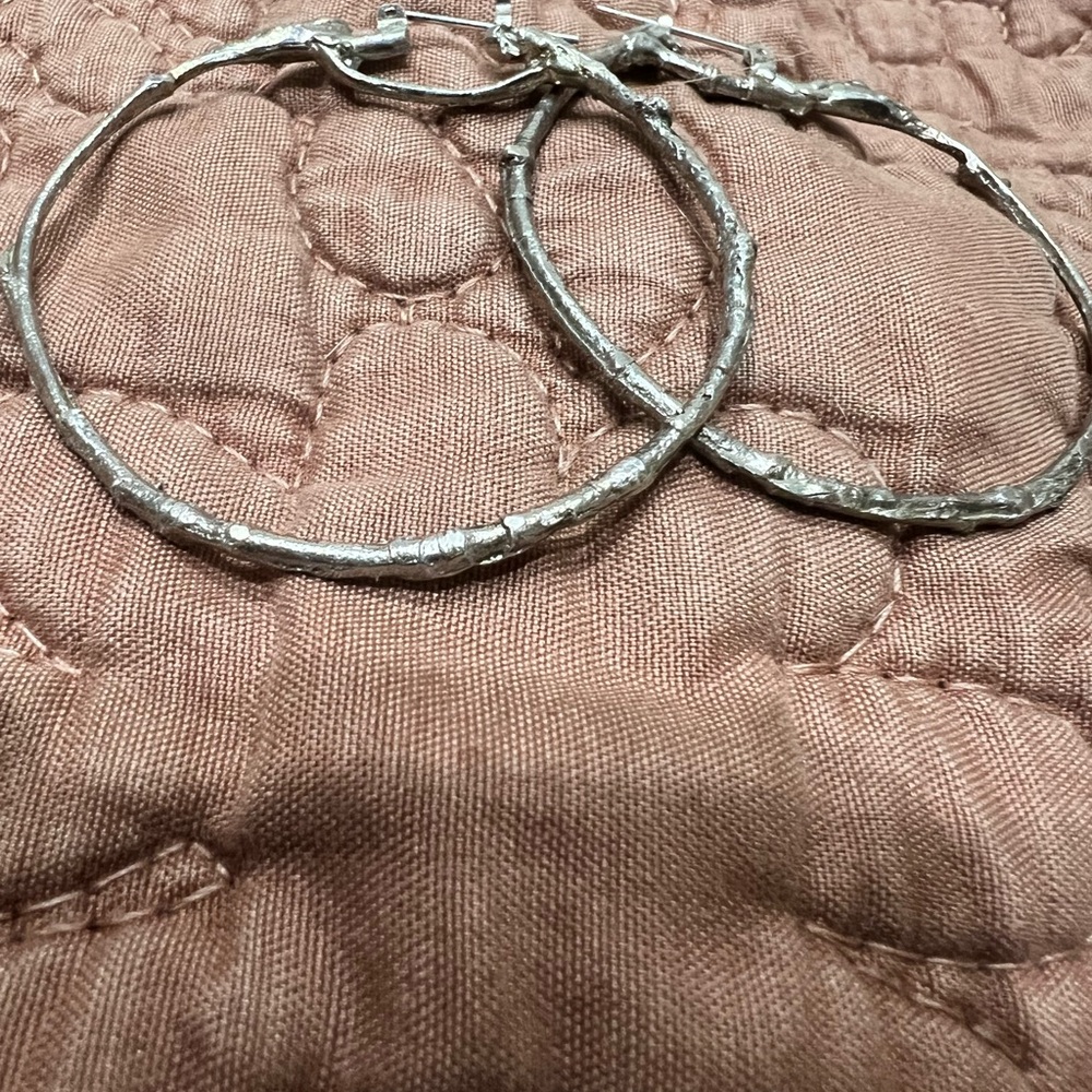 Artisan Silver Twig Hoop Earrings